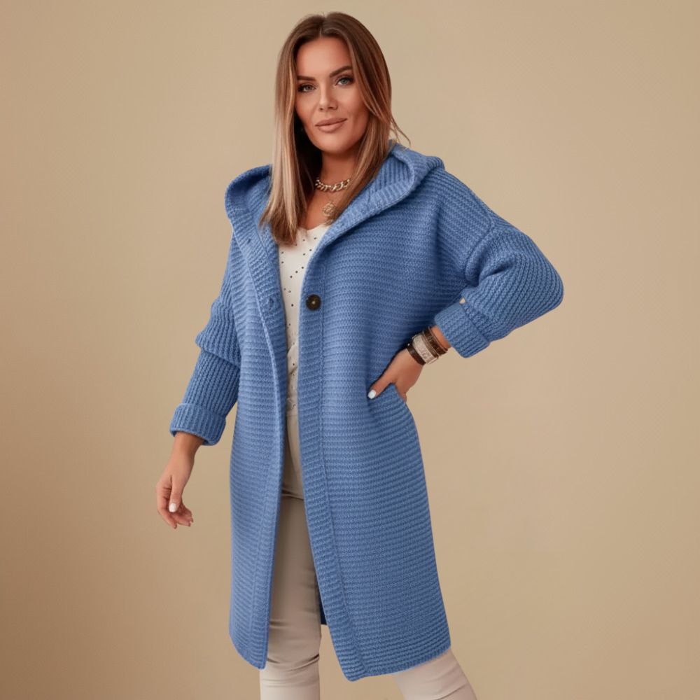 Knit Cardigan Hooded Button Closure for Women Fashion Grand