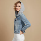 Light Wash Hooded Denim Jacket for women Fashion Grand