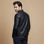 Slim Fit Zip-Up Motorcycle Jacket for Men Fashion Grand