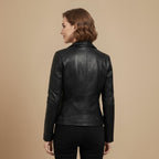 Women's Faux Leather Biker Jacket with Zipper Closure Fashion Grand
