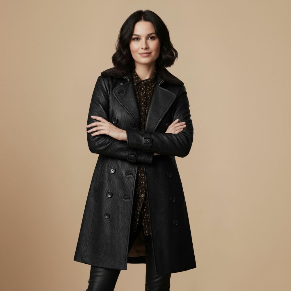 Leather Trench Coat for Women Fashion Grand