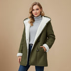 Thick Hooded Winter Coat Press Stud Closure Fashion Grand