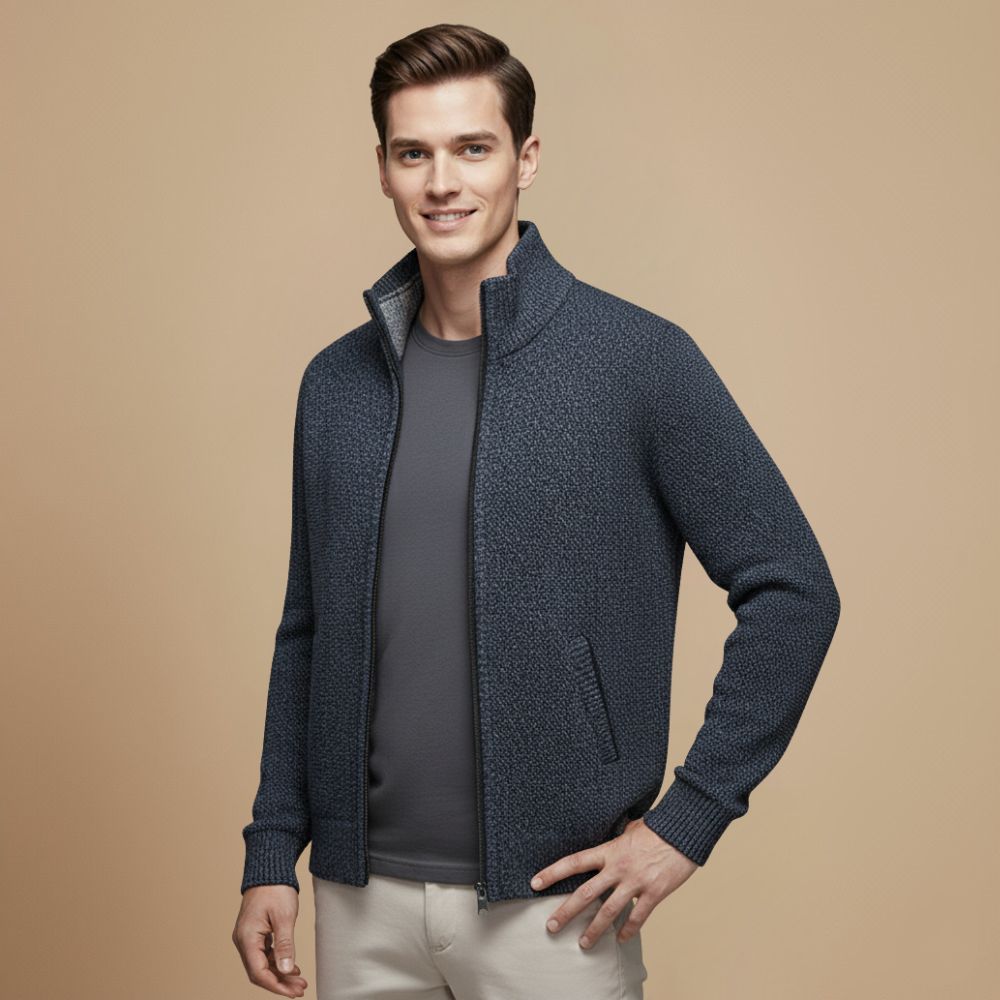 Thick Ribbed Knit Full Zip Sweater for Men Fashion Grand