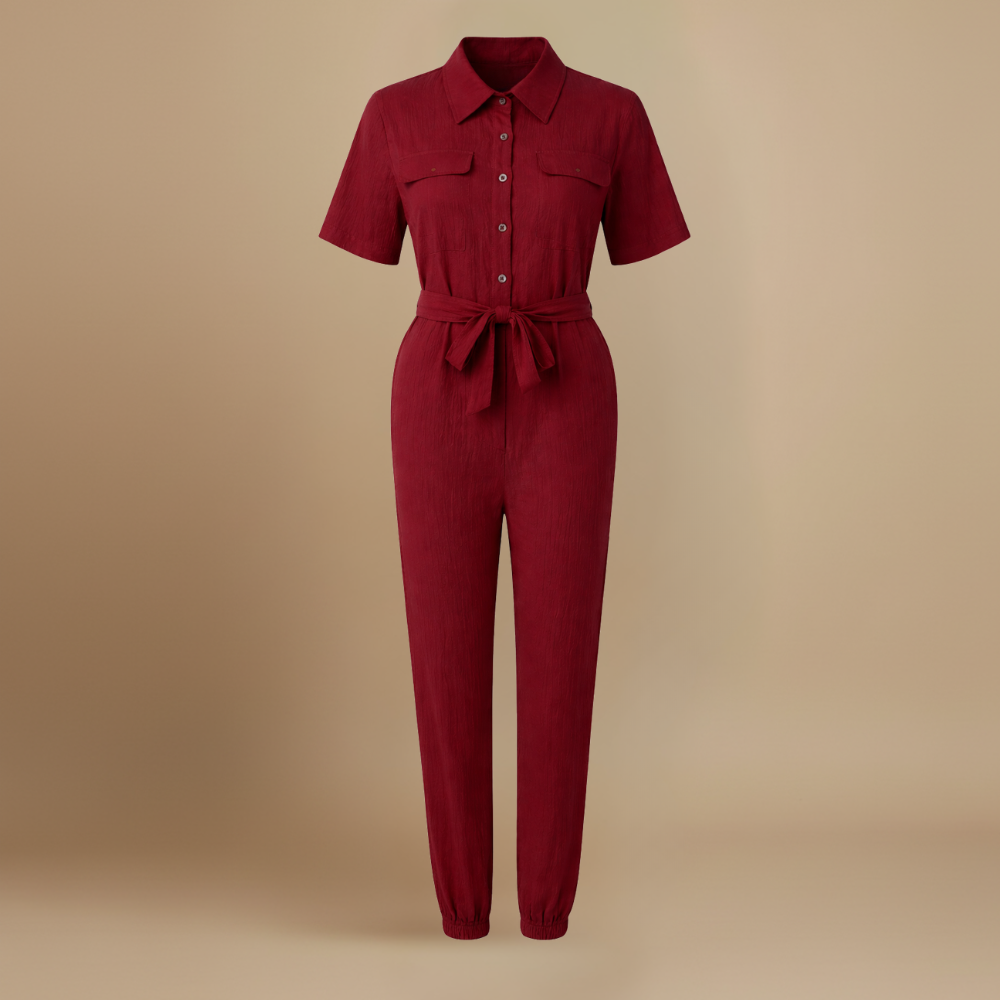 Women’s casual jumpsuit with button closure and waist tie Fashion Grand