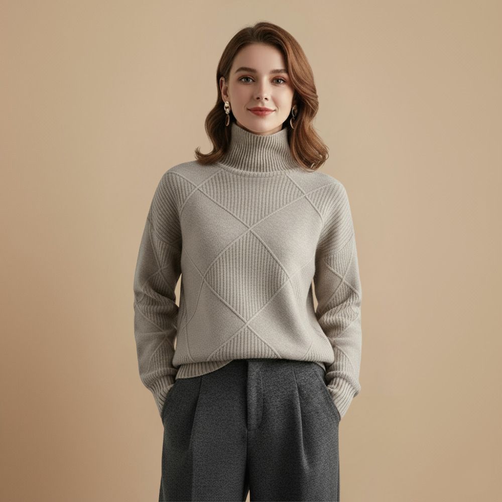 Women's Classic Wool Blend Turtleneck Jumper Fashion Grand