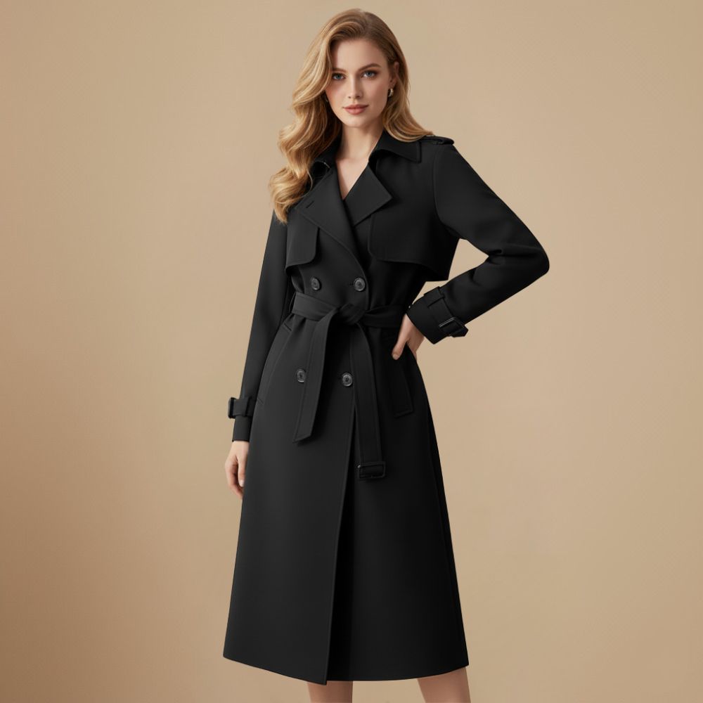 Elegant Women's Slim Fit Mid Length Trench Coat Fashion Grand