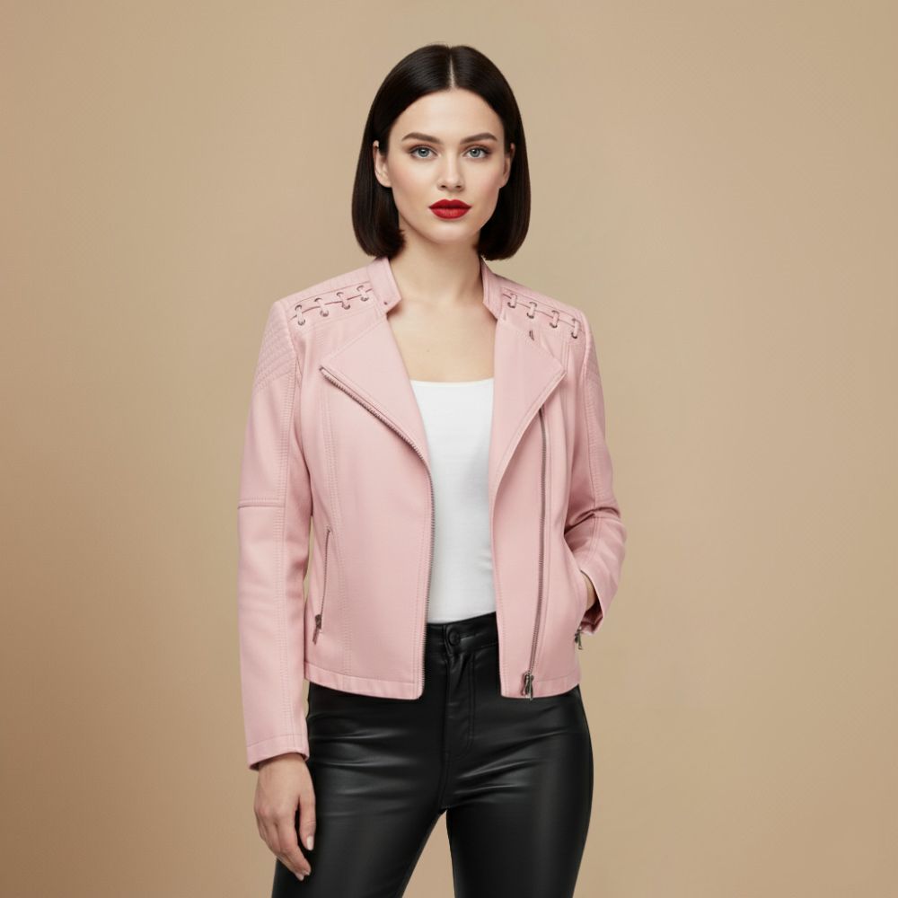 Chic Cropped Zip-Up Biker Style Jacket Fashion Grand