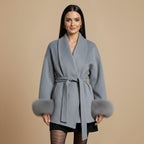 Elegant short coat drawstring faux trim Fashion Grand