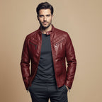 Slim Fit Zip-Up Motorcycle Jacket for Men Fashion Grand