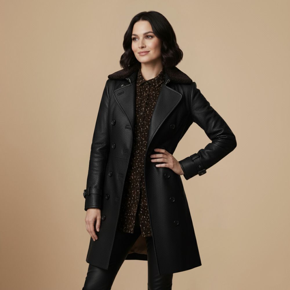 Leather Trench Coat for Women Fashion Grand