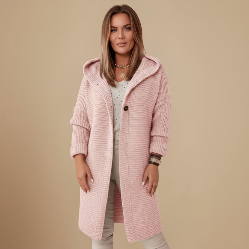 Knit Cardigan Hooded Button Closure for Women Fashion Grand