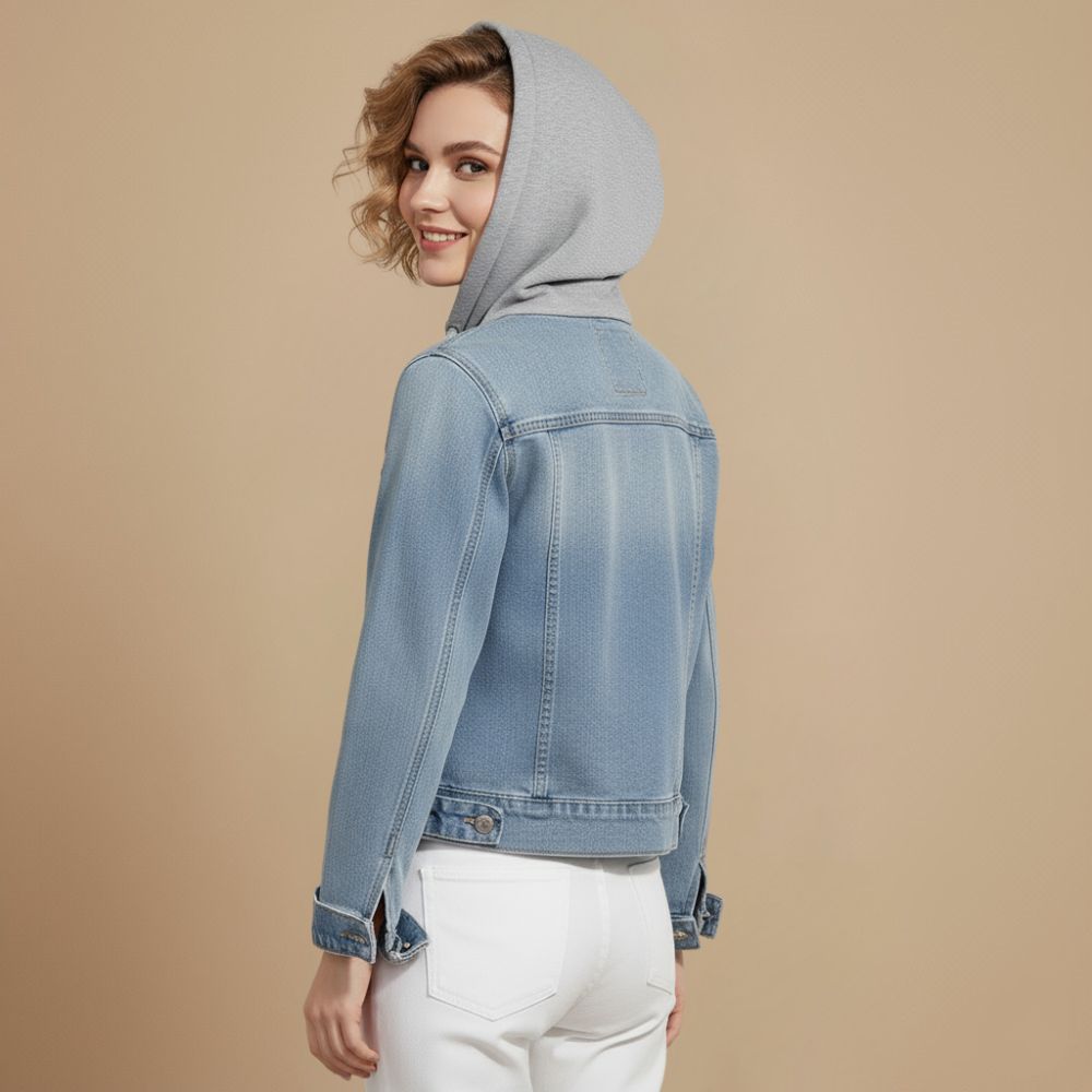 Light Wash Hooded Denim Jacket for women Fashion Grand