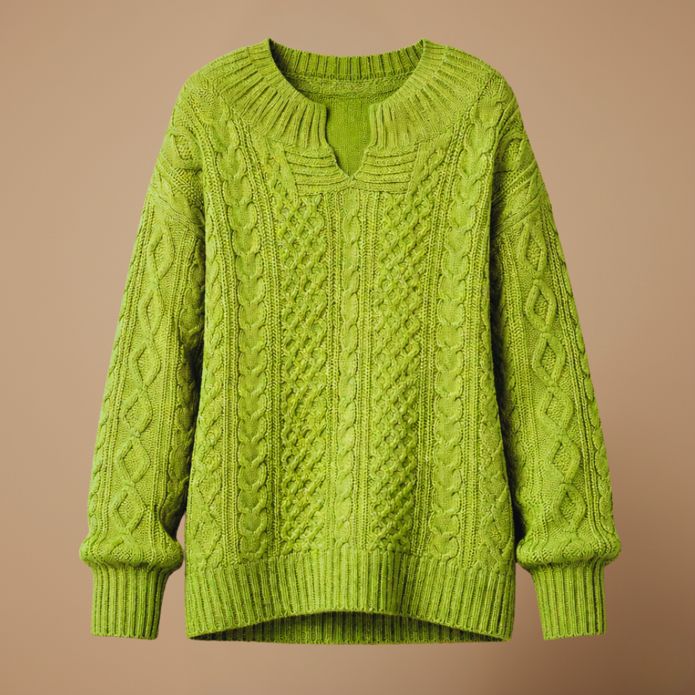 Women's oversized v-neck thick cable sweater Fashion Grand