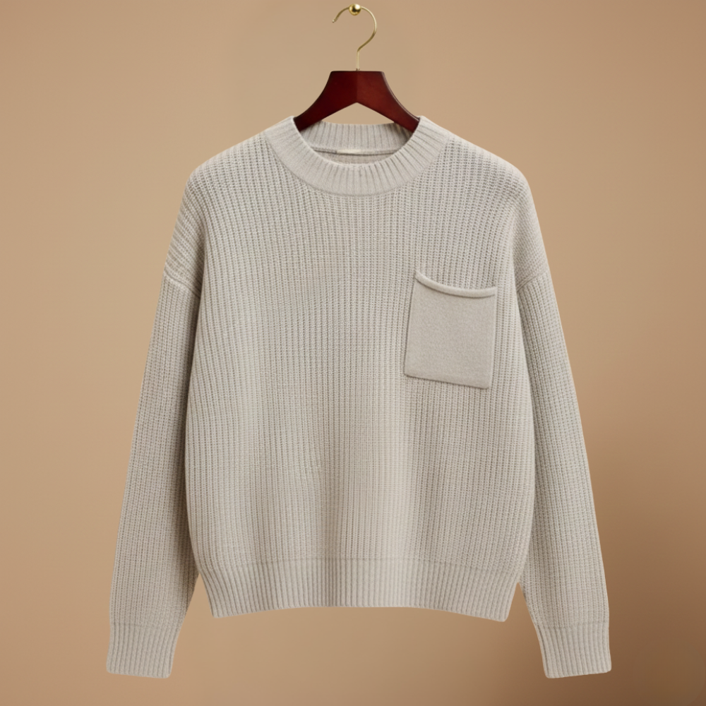 Crew Neck Knitted Sweater with Chest Pocket for Women Fashion Grand