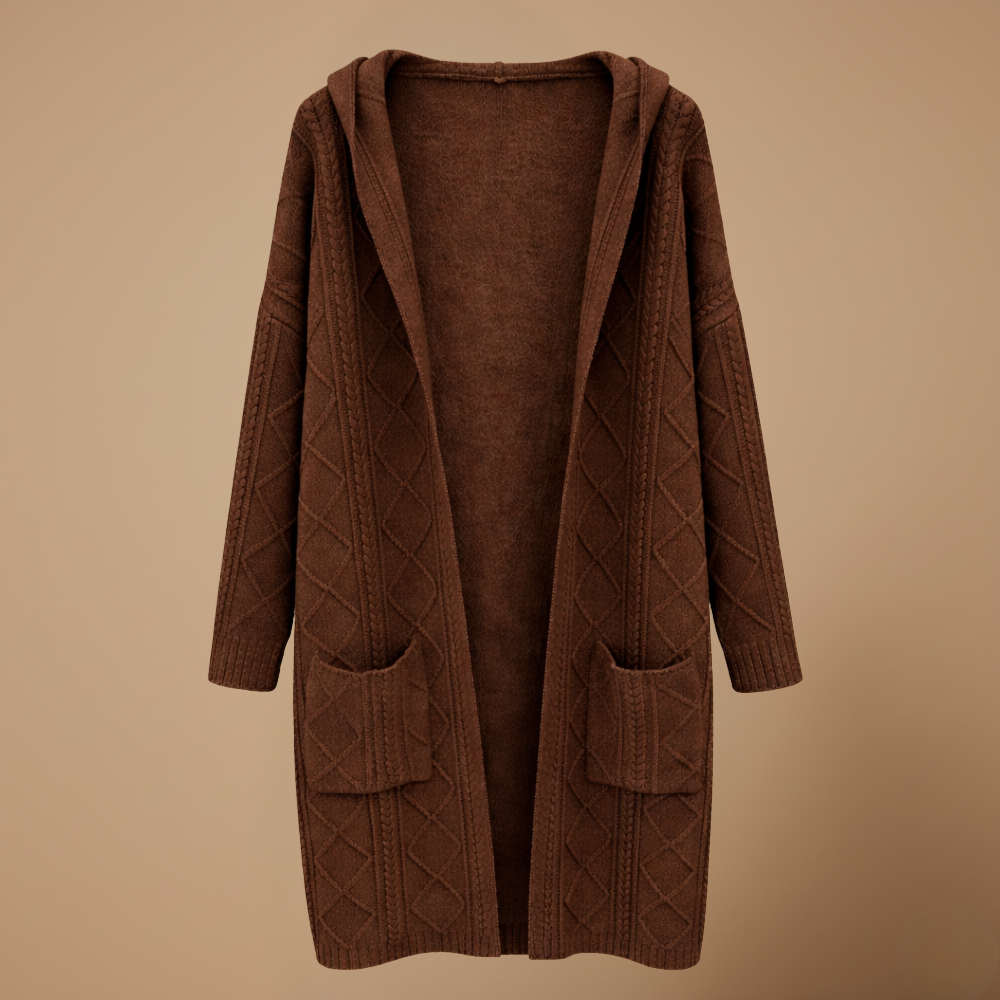 Women’s hooded cable knit open cardigan Fashion Grand