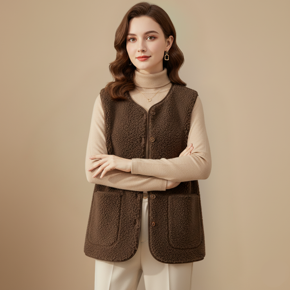 Cosy Sherpa Button-Front Warm Vest Fashion Grand