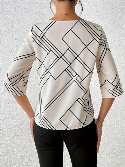 Geometric Print Sleeve Blouse Fashion Grand
