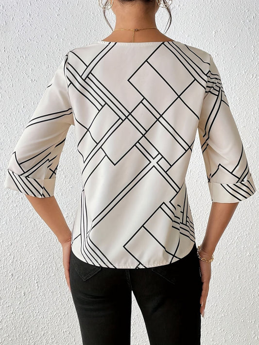 Geometric Print Sleeve Blouse Fashion Grand