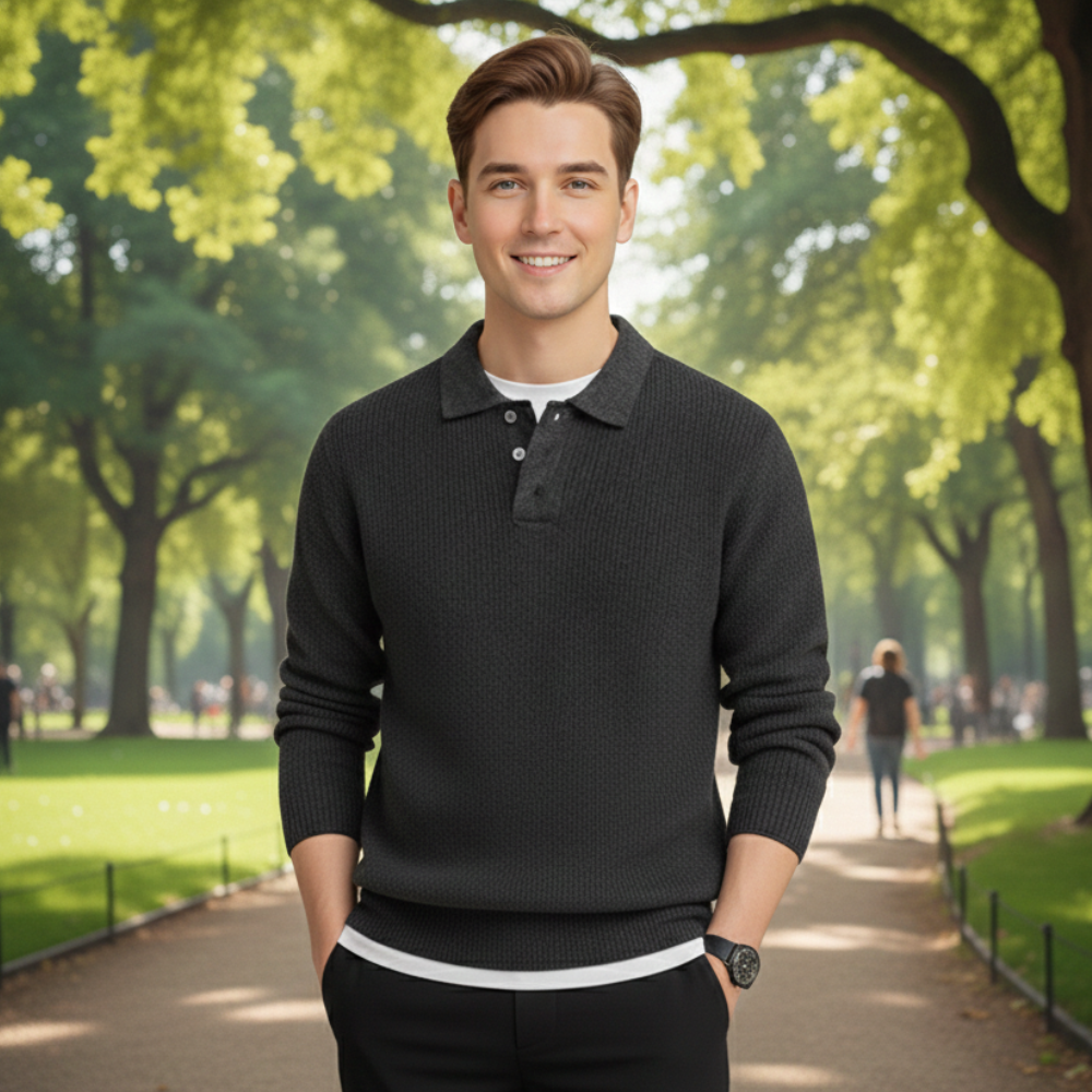 Men's polo collar knitted long sleeve pullover sweater Fashion Grand