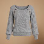 Women’s square collar buttoned long sleeve pullover jumper Fashion Grand