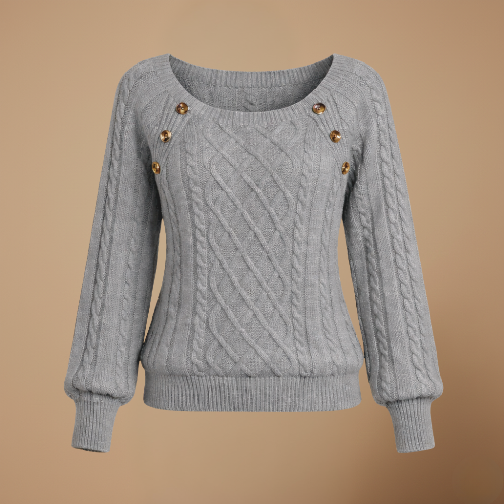 Women’s square collar buttoned long sleeve pullover jumper Fashion Grand