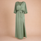 Women’s summer v-neck high waist & half sleeve midi dress Fashion Grand