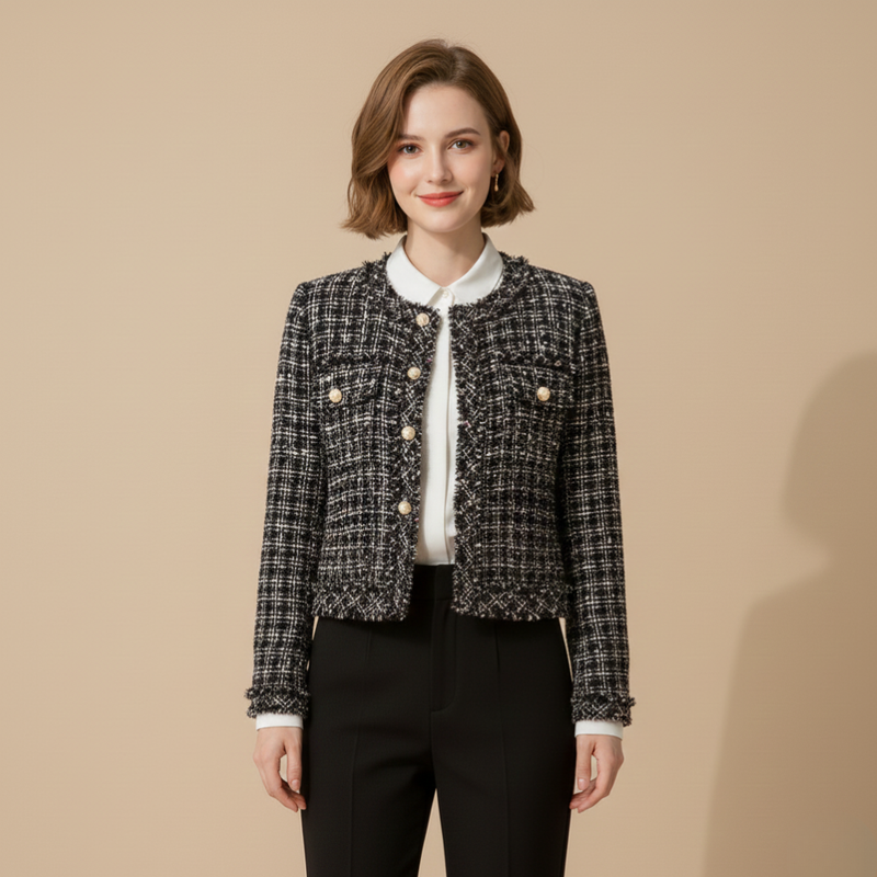 Women’s elegant tweed long sleeve coat