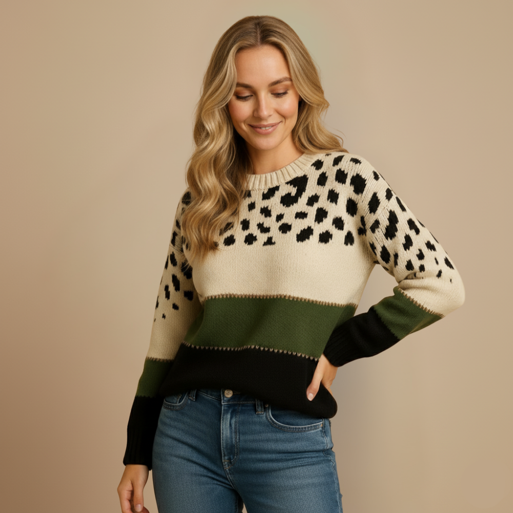 Women's Leopard Print Color Block Sweater Fashion Grand