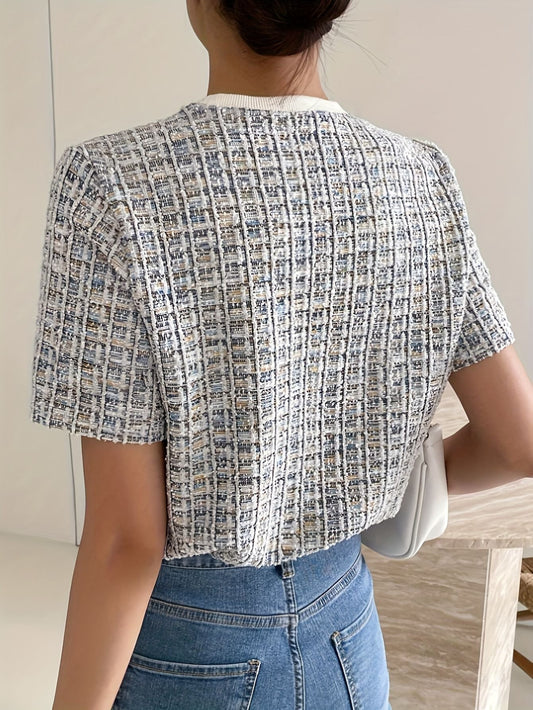 Women's Textured Tweed Pocket T-Shirt Fashion Grand