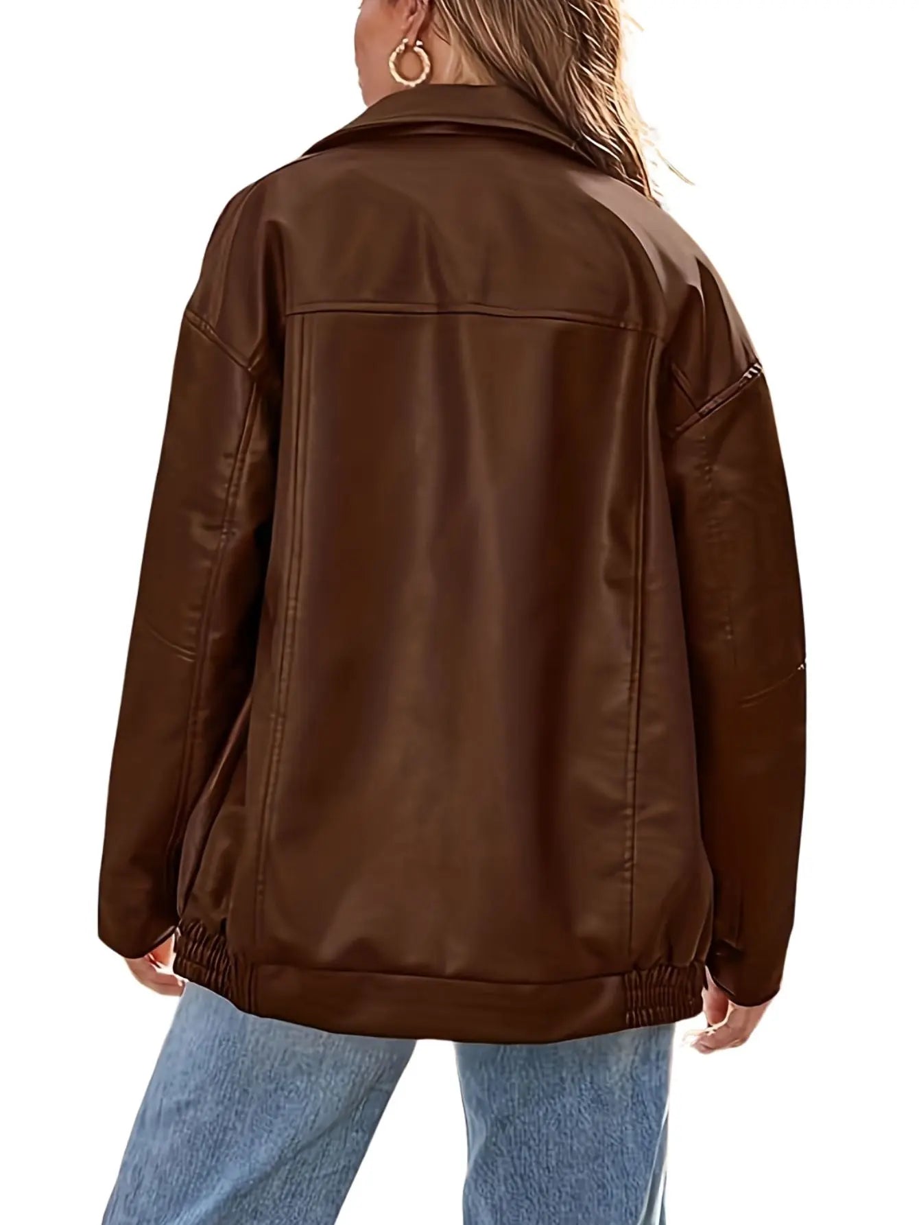 Women's Oversized Leather Zip Jacket Fashion Grand