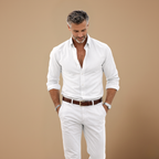 Men's modern slim fit long sleeve shirt with button front closure Fashion Grand