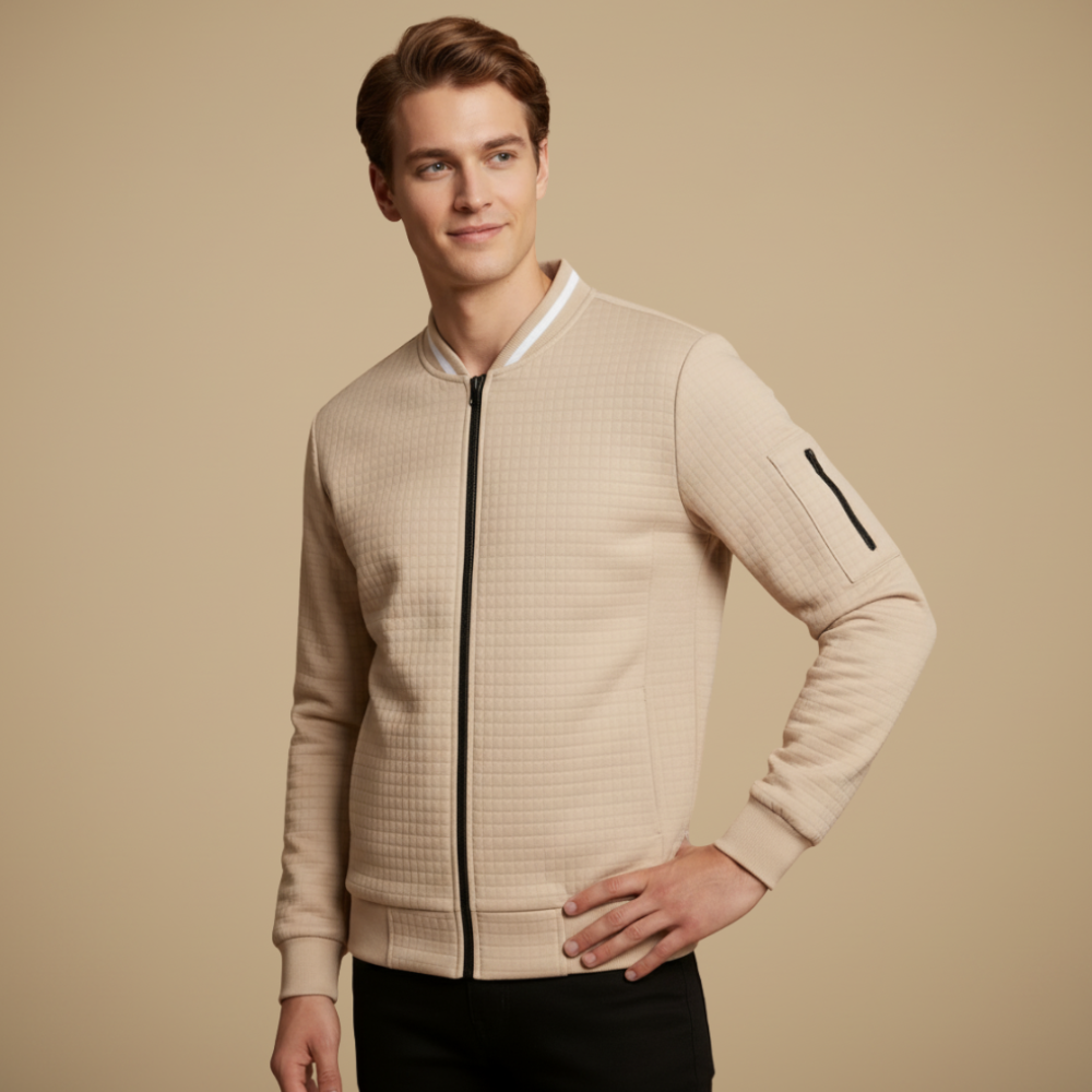 Men's Waffle Knit Full Zip Bomber Jacket Fashion Grand