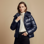 Black puffer jacket with hood for winter warmth Fashion Grand