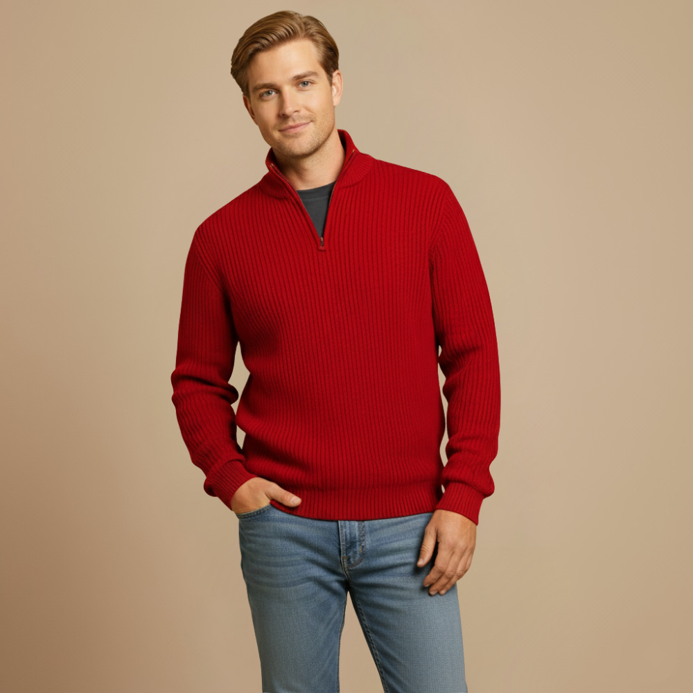 Men's casual zip turtleneck knitted pullover jumper Fashion Grand