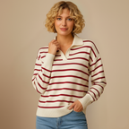 Women's Striped Polo Collar Knit Jumper Fashion Grand