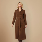 Elegant Suede Long Double Breasted Trench Fashion Grand