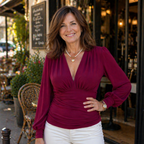 Women’s ruched v-neck long sleeve fitted top Fashion Grand