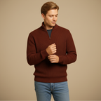 Men's Ribbed Knit Quarter Zip Long Sleeve Pullover Fashion Grand