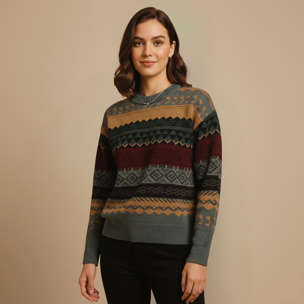 Women's Fair Isle Pattern Knit Pullover Fashion Grand