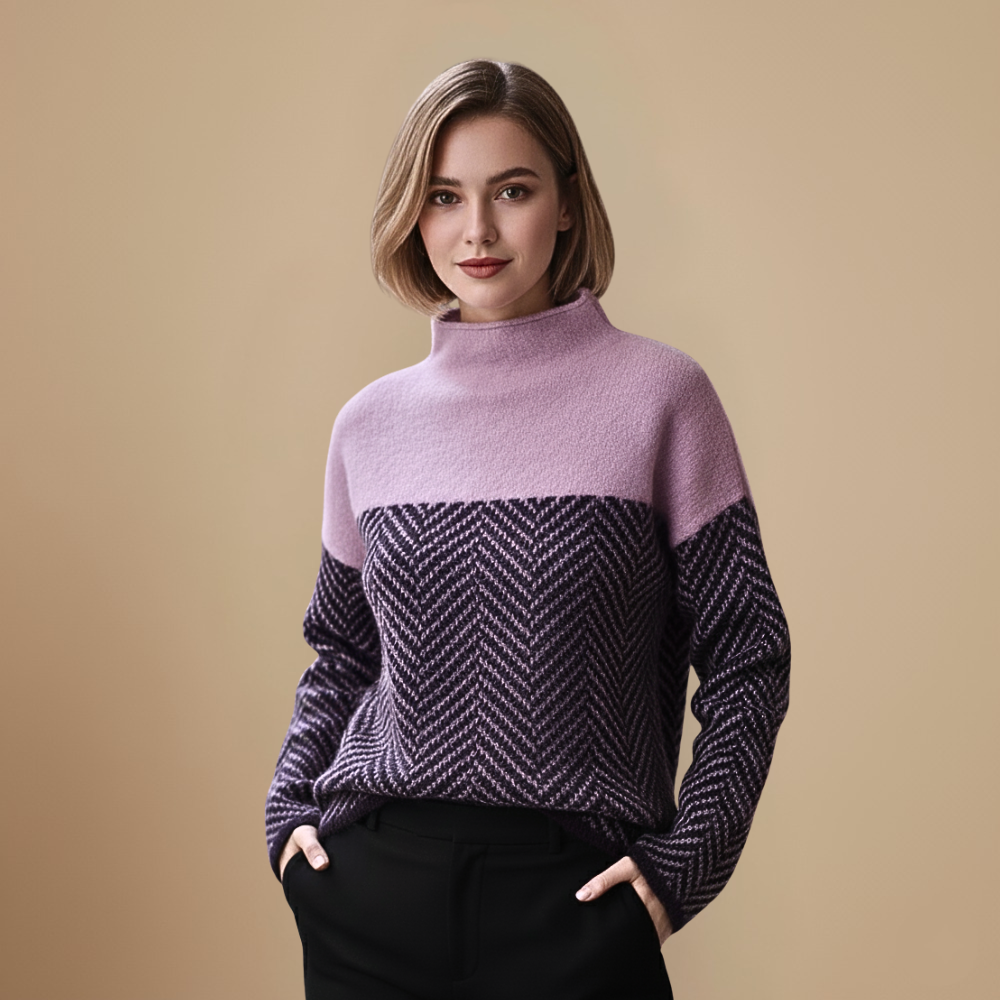 Stylish High Neck Colour Block Warm Jumper Fashion Grand