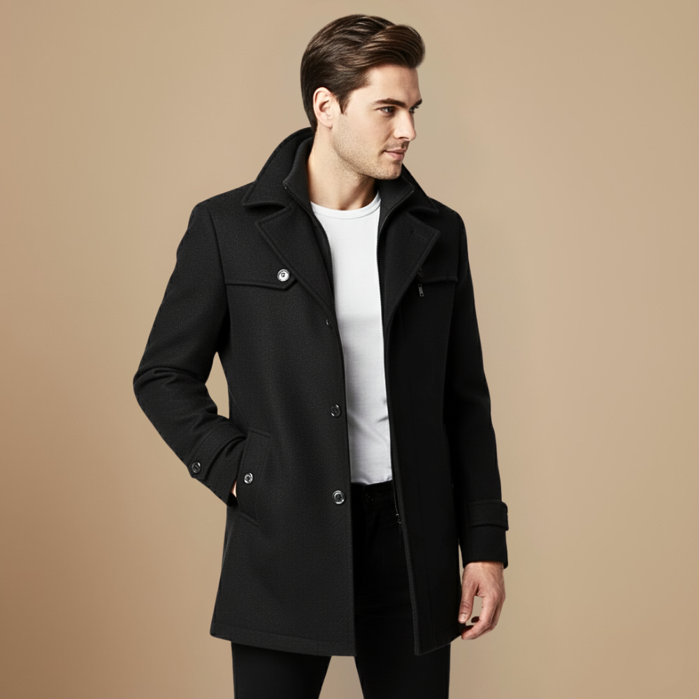Tailored High Collar Wool Blend Winter Coat for Men Fashion Grand