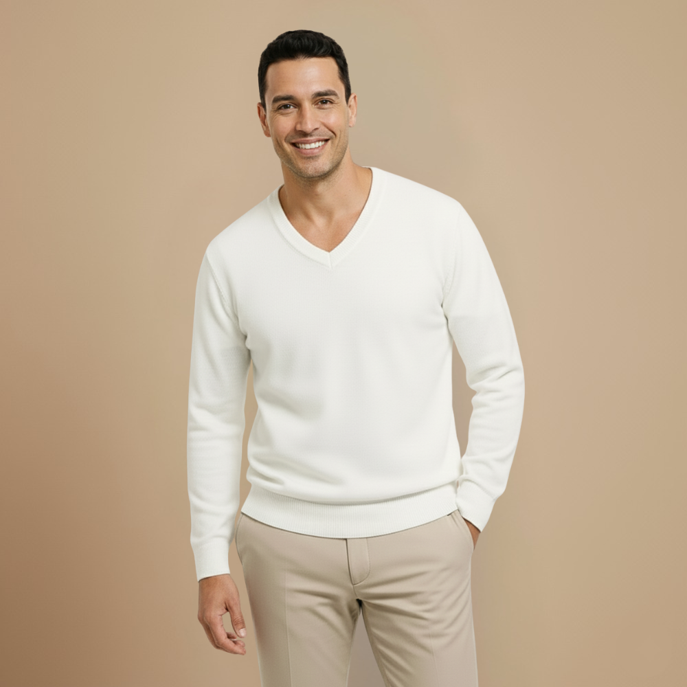 Men V-Neck Cotton Knit Sweater Fashion Grand