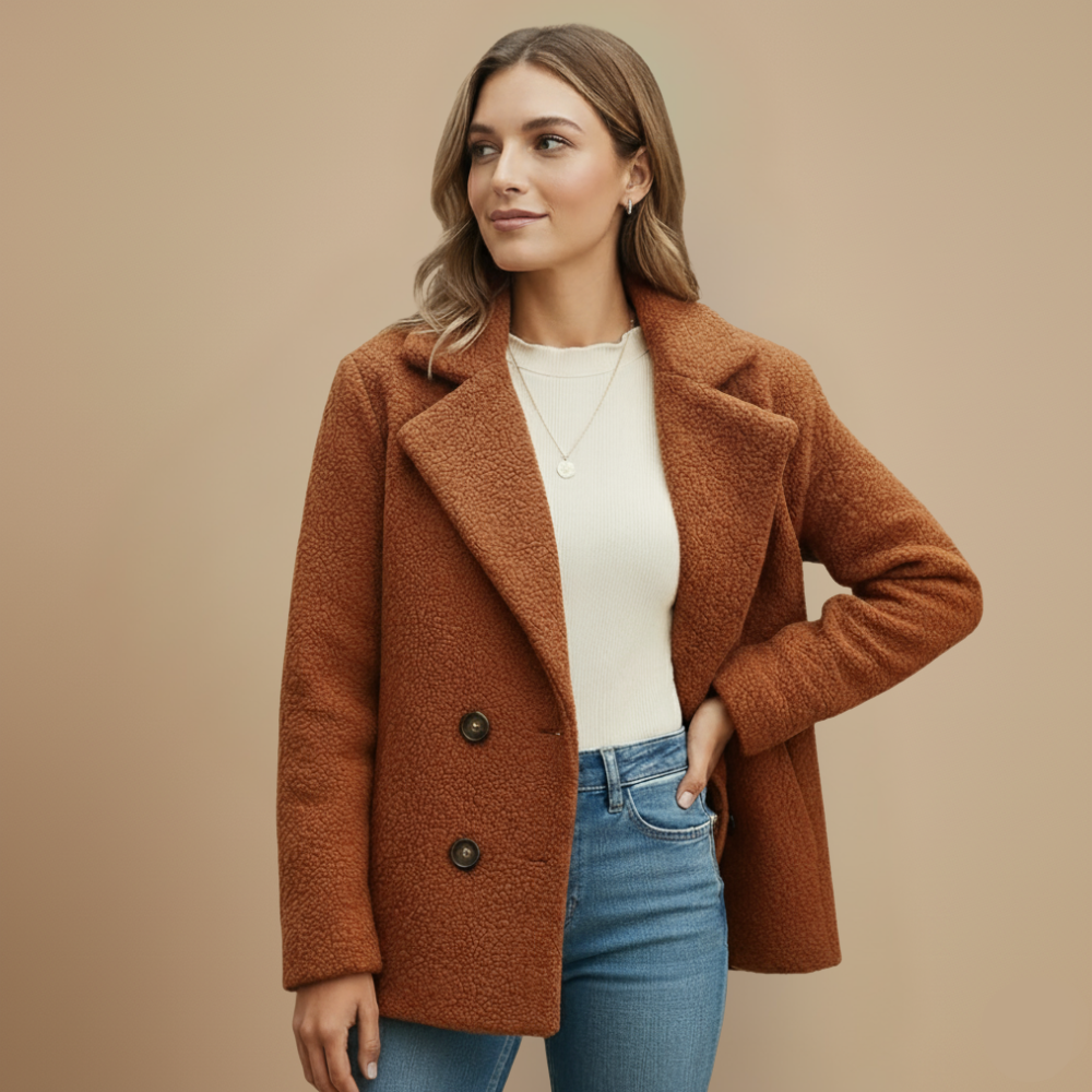 Stylish women's teddy coat with double row of buttons Fashion Grand