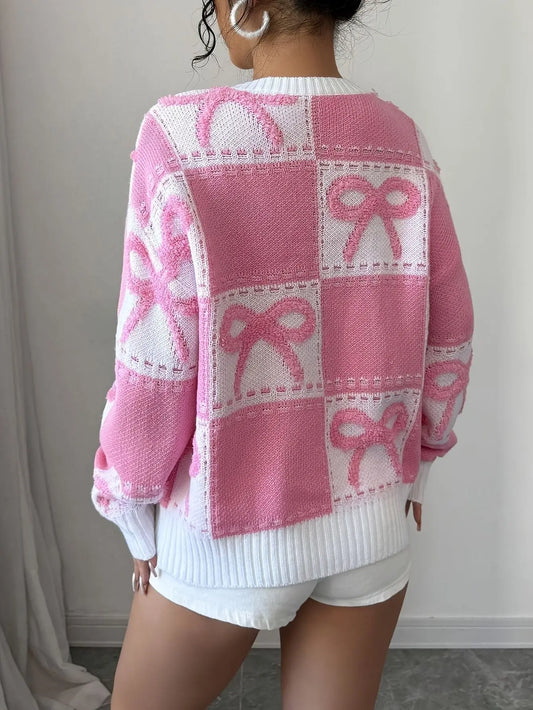 Women's Colourblock Bow Sweater Fashion Grand