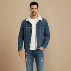 Men's Fleece Lined Warm Denim Trucker Jacket Fashion Grand