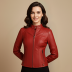 Fitted women's jacket made of imitation leather with zipper Fashion Grand