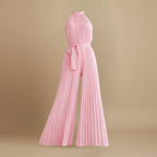 Women’s pleated high neck jumpsuit with belt and flowing fit Fashion Grand