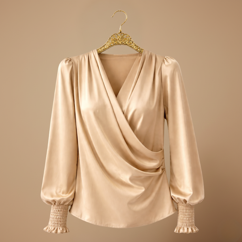 Women's v neck long lantern sleeve blouse Fashion Grand