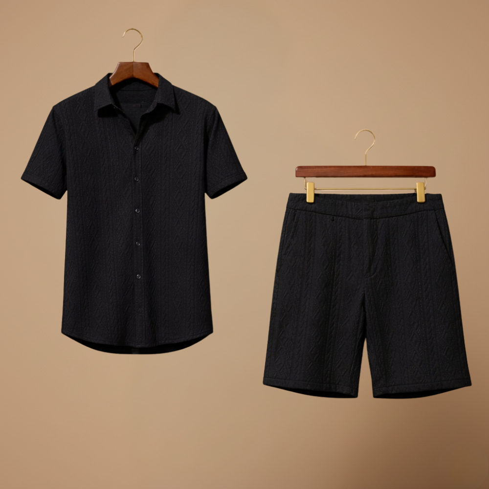 Men's textured shirt shorts two piece outfit Fashion Grand