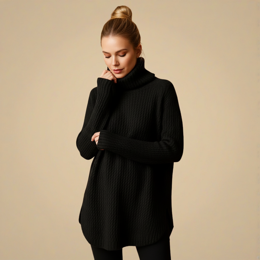 Elegant Roll Neck Knitted Tunic Sweater Fashion Grand